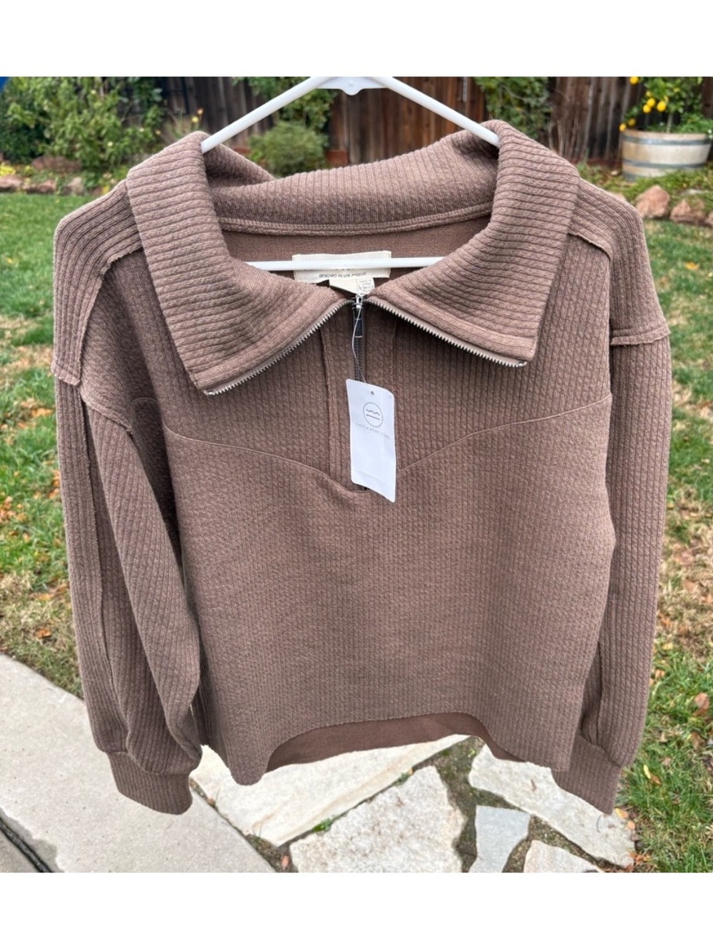 NWT Saltwater Luxe 1/2-Zip Knit Ribbed Pullover Grey/Brown Size Small